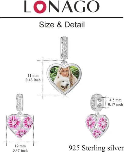 Vista 13 de LONAGO Abalorio personalizado con foto de plata de ley 925 con diseño de hueso de perro para pulsera