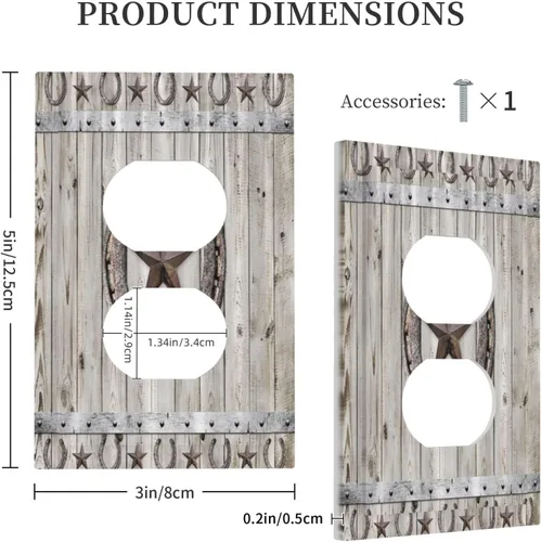 Vista 5 de Cubiertas de pared de estilo rústico occidental de madera puerta de granero herradura de hierro estrella placas de pared simple dúplex cubiertas