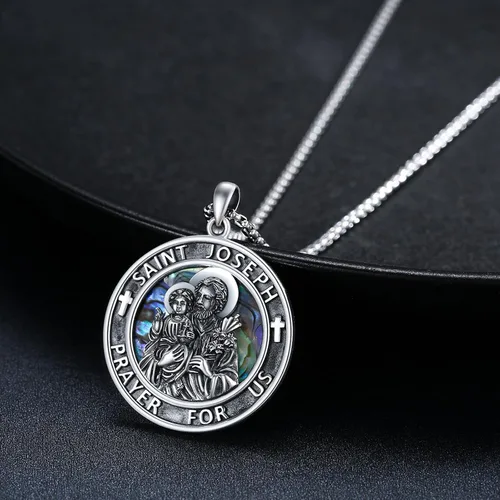 Vista 4 de JUSTKIDSTOY Collar de plata de ley 925 con San MiguelSan PeregrinoVirgen MaríaSan FranciscoSan AntonioSan JoséBaphomet para hombres y mujeres