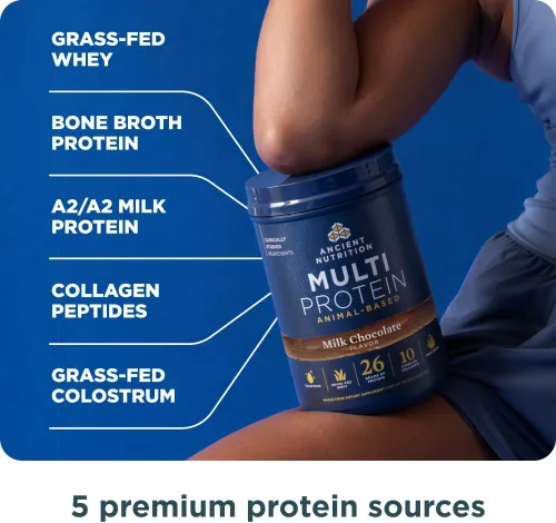 Vista 3 de Ancient Nutrition Polvo a base de animales multiproteínas, 0.86 onzas de proteína, suero alimentado con hierba, caldo de huesos, péptidos