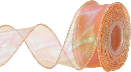 Vista 84 de MECCANIXITY - Cinta de organza con cable de 1 1/2" de ancho, brillante, transparente, con brillo irisado en tonos pastel, cinta de gasa para Beige