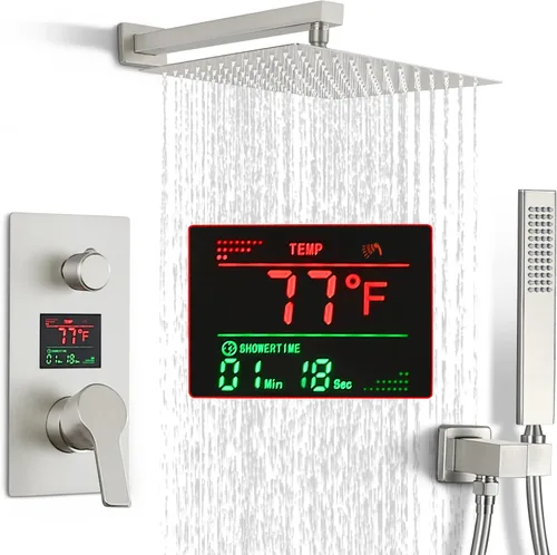Vista 13 de SKOWLL Sistema de ducha con boquilla de bañera, grifo de ducha y bañera combinado de montaje en pared de 12 pulgadas, cabezal de ducha negro