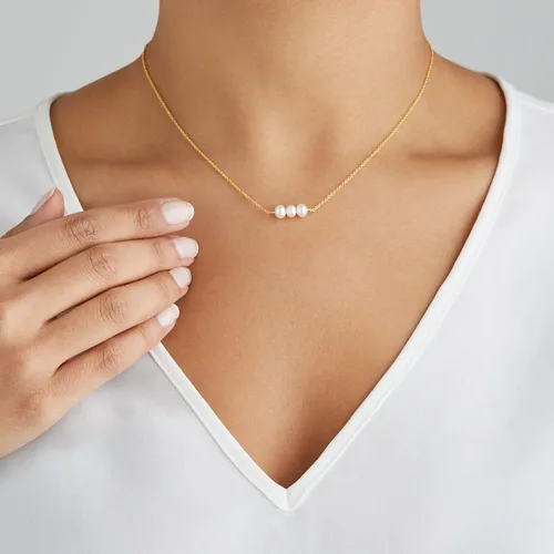 Vista 3 de Tewiky Collares de perlas para mujer, delicado collar de oro chapado en oro de 14 quilates, collar de perlas simples, collares de gargantilla