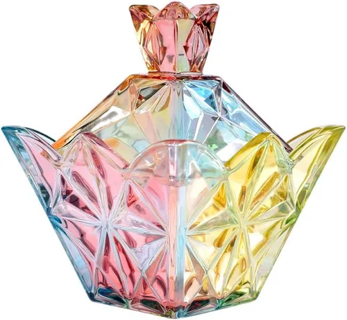 Vista 18 de SOCOSY Tarro de boticario de vidrio transparente en relieve con tapa, Tarro de dulces Tarro de buffet de dulces de boda Caja de joyería de cristal