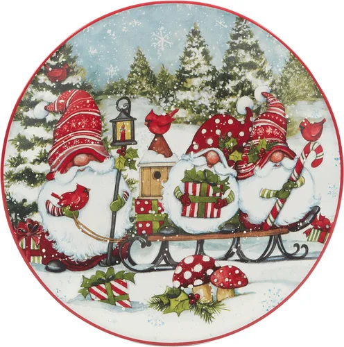 Vista 3 de Certified International Platos de ensalada y postre de gnomos navideños de 9 pulgadas, diseños surtidos, multicolor, mediano, juego de 4
