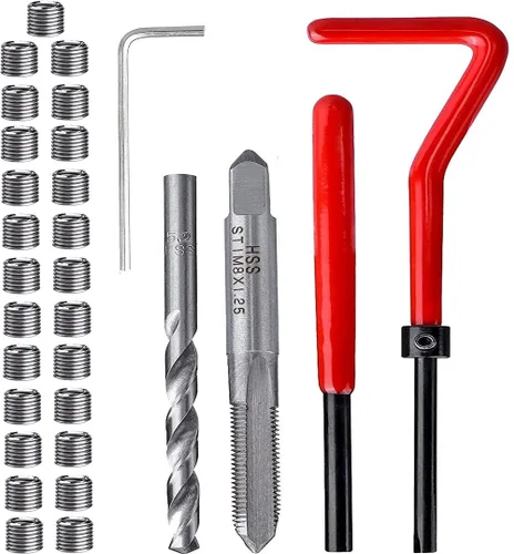 Vista 9 de Kit de 20 piezas de inserción de reparación de roscas M10 x 0.059 in, kit de reparación de roscas de acero inoxidable, kit de reparación de bobinas