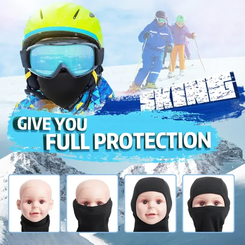 Vista 3 de KOOLSOLY Pasamontañas para niños calentador facial con sombrero de invierno para clima frío máscara de esquí para niños y niñas