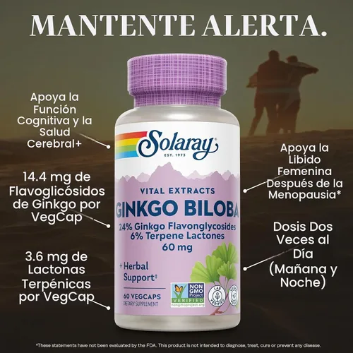 Vista 3 de SOLARAY Extracto de ginkgo biloba, 60 mg 60