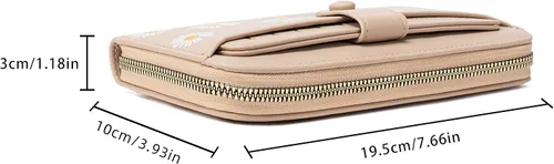 Vista 9 de Cartera de piel para mujer, con bloqueo RFID, bolsillo con cremallera, tarjetero, con ventana de identificación