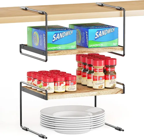 Vista 8 de SpaceAid Paquete de 2 organizadores de estantes para gabinete, organizador de encimera de cocina debajo de los estantes, organización