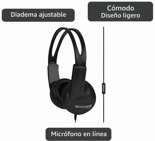 Vista 6 de Koss UR10i - Auriculares ligeros con cable, color negro