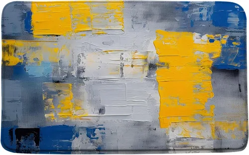 Vista 8 de Tapete de baño azul, gris y naranja, azul quemado, naranja y gris, pintura abstracta de pinceladas, arte moderno, decoración de baño, tapete