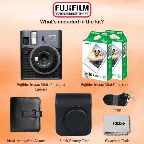 Vista 2 de Fujifilm Instax Mini 41 - Paquete de cámara de película instantánea con estuche Groovy, película de paquete doble (20 hojas), álbum de fotos