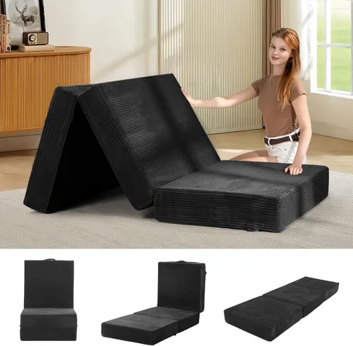 Vista 17 de Colchón de tres pliegues de 6 pulgadas, tamaño individual, sofá cama plegable con funda extraíble lavable, colchón plegable de espuma de alta Beige