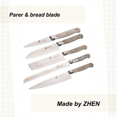 Vista 4 de ZHEN Cuchillo de cocina en blanco, 67 capas Damasco, juego de 5