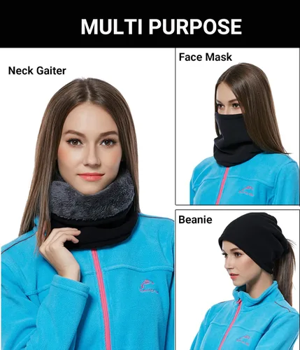 Vista 6 de Bufanda de invierno de doble capa de forro polar para el cuello, calentador de cuello, bufanda, máscara facial, gorro