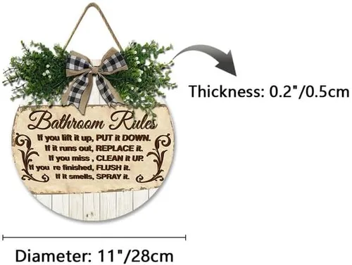 Vista 2 de Letrero de madera para baño, estilo granja, inodoro, placa colgante de madera, rústico, retro, decoración de pared para el hogar, rústico, casa