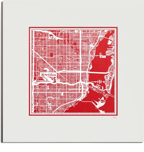 Vista 45 de O3 Design Studio San Diego, CA Paper Cut Map Matted Grey 20x20 in Paper Art