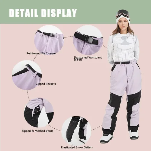Vista 3 de SNOWVERB Pantalones de esquí unisex de montaña para mujer, pantalones de snowboard cálidos, pantalones de nieve resistentes al viento, pantalones
