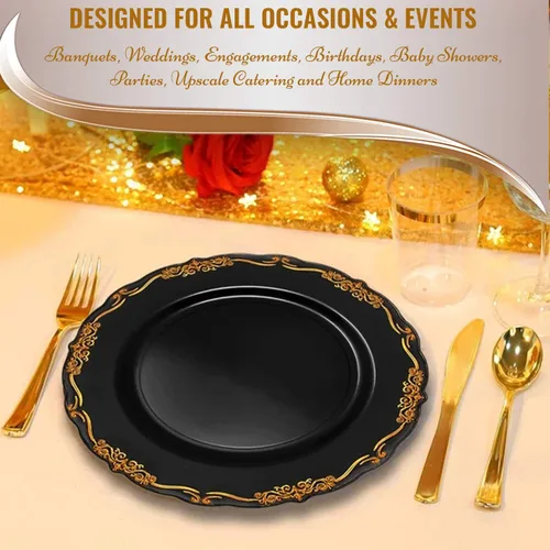 Vista 2 de Elegantes platos de plástico desechables, platos llanos de plástico, platos desechables para fiestas, platos de plástico desechables, platos