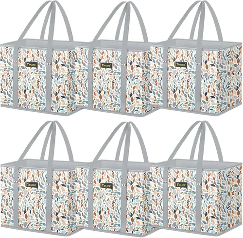 Vista 43 de BALEINE 1 paquete de bolsas reutilizables para comestibles, bolsas de compras plegables para comestibles con parte inferior reforzada y asas Follaje