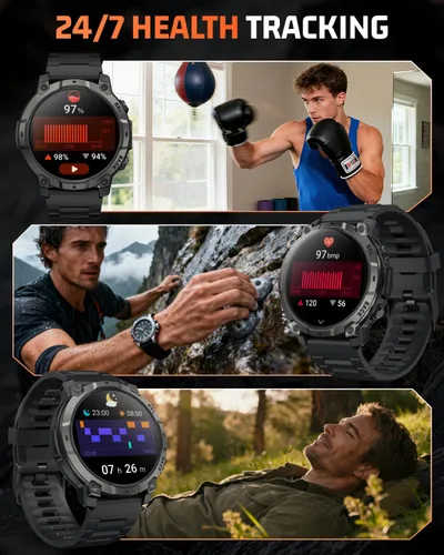 Vista 4 de Reloj inteligente para hombre con rastreador de fitness: reloj militar con función de responder/hacer llamada, LED digital, relojes impermeables