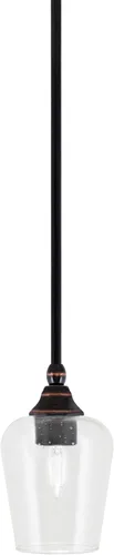 Vista 176 de Toltec Lighting Tallo Colgado Mini colgante, acabado de cobre negro, 3.5" cuadrado humo burbuja vidrio