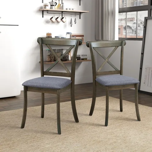 Vista 7 de Dining Chairs Set of 2, Table & Chair Sets, Modern Fabric Upholstered Kitchen Side Chairs, Cross Back Rubber Wood Farmhouse Dining Room Chairs with