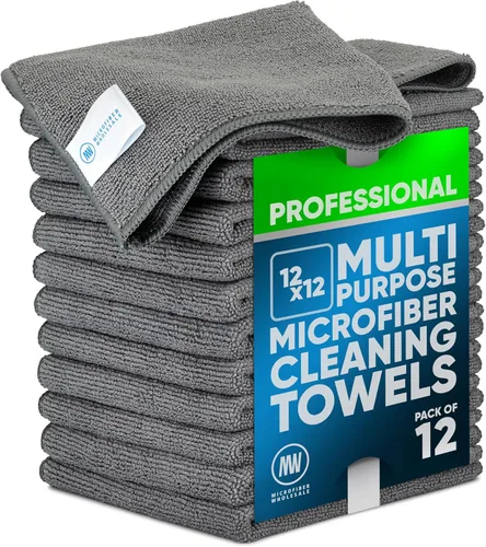Vista 17 de Paños de limpieza de microfibra Pro multisuperficie de 12 x 12 pulgadas Negro - Paquete de 12 Toallas de microfibra premium para limpiar vidrio