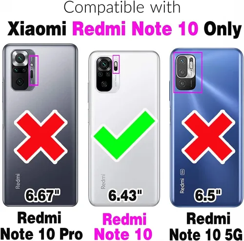 Vista 2 de Asuwish Compatible con Xiaomi Redmi Note 10/10S 4G Wallet Case Protector de pantalla de vidrio templado, soporte para tarjeta de crédito, correa