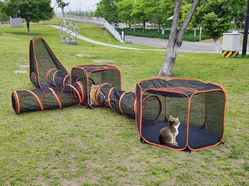 Vista 2 de Tienda túnel plegable 6 en 1 para gatos y perros, tienda para mascotas al aire libre emergente, corral jaula cercas casa para mascotas (Estilo 1)