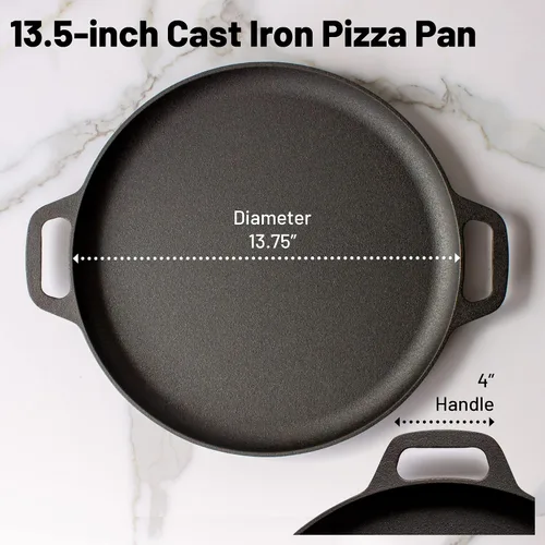 Vista 2 de Sartén para pizza de hierro fundido de 13.5 pulgadas con asas de bucle pre-sazonado