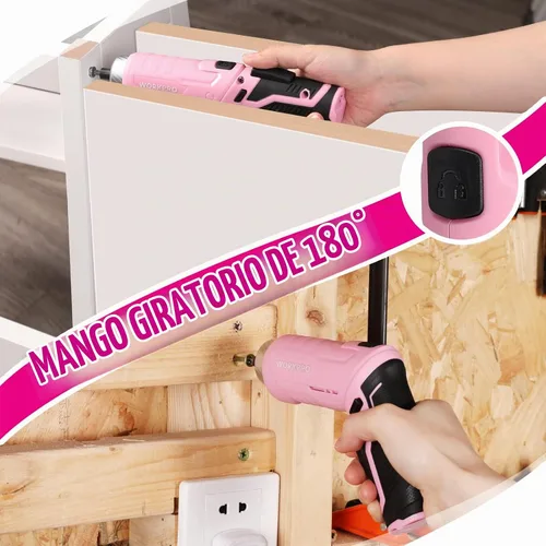 Vista 6 de WORKPRO - Juego de herramientas rosa de 53 piezas con destornillador inalámbrico y bolsa de herramientas