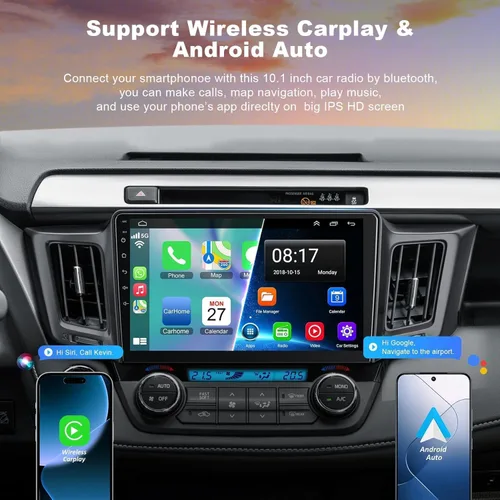 Vista 3 de Radio estéreo de coche 4G+64G para Toyota RAV4 2013-2018, Carplay inalámbrico y Android Auto con Android 13 compatible con Bluetooth/Control