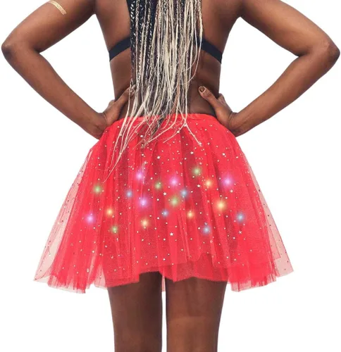 Vista 5 de DRESBE Falda LED para mujer, tutú iluminado, falda de tul brillante, para baile, fiesta, rave, festival, ropa de Halloween