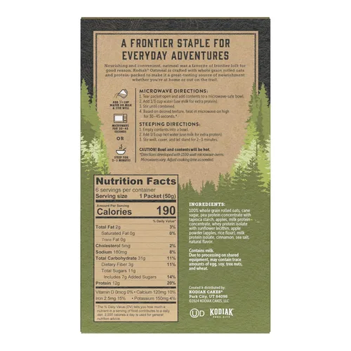 Vista 2 de Kodiak Cakes Paquetes de avena instantánea, manzana y canela, alto contenido en proteínas, 100% granos integrales, 6 cajas con 6 paquetes cada una