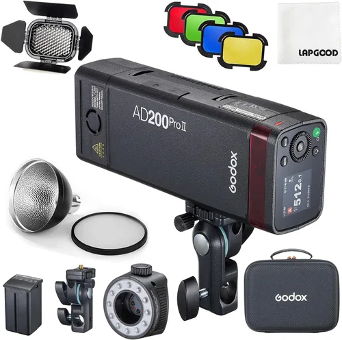 Vista 10 de Godox AD200 Pro AD200Pro - Luz flash de bolsillo de 200 W, 2.4G 1/8000s HSS, luz estroboscópica Speedlite, reciclaje de 0.01-1.8s compatible