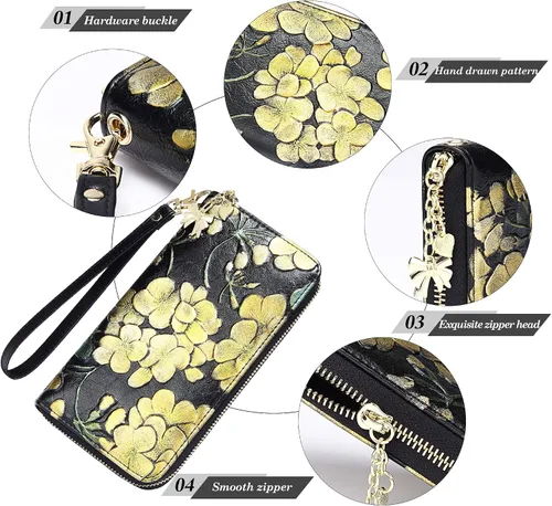 Vista 5 de FEITH & FELLY - Cartera con bloqueo RFID para mujer, de cuero grabado en relieve, talla única