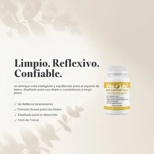 Vista 8 de Vita4Life!® Suplemento de hierro para apoyo diario Formulado para absorción Suave con el estómago Sin rellenos con vitamina C y B12