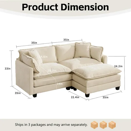 Vista 2 de Sofá seccional modular, sofá seccional en forma de L de 76.7 pulgadas con otomana móvil, cómodo loveseat de chenilla nube con reposabrazos