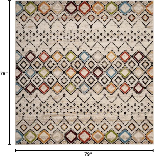 Vista 2 de SAFAVIEH Colección Amsterdam Alfombra de Área - 6'7" Cuadrada, Marfil y Multicolor, Diseño Bohemio Marroquí, No Desprende Pelusa y de Fácil Cuidado