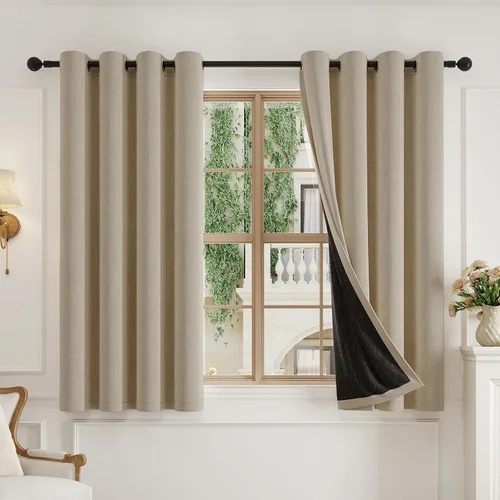 Vista 9 de Anmao - Cortinas cortas oscuras y aisladas térmicamente para ventanas de oficina, juego de 2 paneles de 45 pulgadas de largo, con ojales, patrón 3D