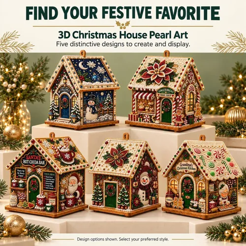 Vista 3 de Kit de pintura de diamante de casa de Navidad 3D para adultos, arte