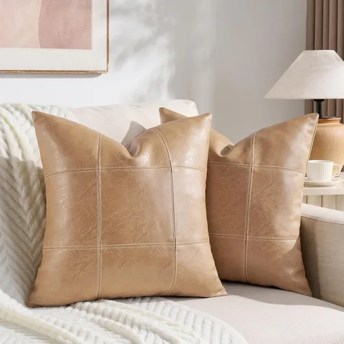 Vista 8 de Fancy Homi Paquete de 2 fundas de almohada decorativas de piel sintética a cuadros negros de 16 x 16 pulgadas para sofá cama sofá, estilo rústico