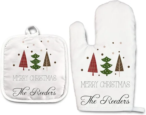Vista 18 de Angela's Kitchen - Juego de guantes de horno personalizados y soporte para ollas Regalos de cocina personalizados Inauguración de la casa