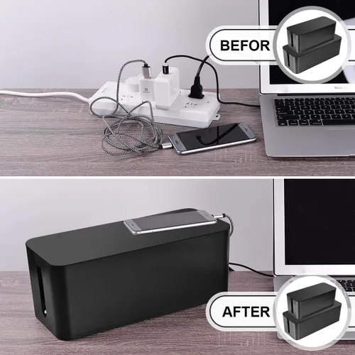 Vista 4 de Caja de organización de cables, paquete de 2 cajas organizadoras de cables grandes y medianas con 17 unidades de organización de cables, caja