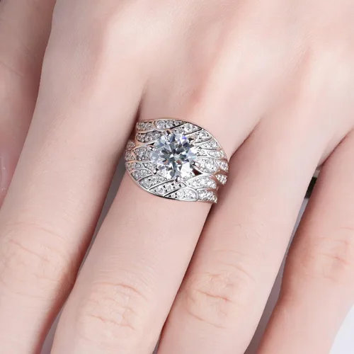Vista 4 de Moissanite Angel Wing Rings Eternity Ring Engagement Ring D Color VVS1 Sterling Silver Wedding Band Rings Feather Ring for Women with Certificate