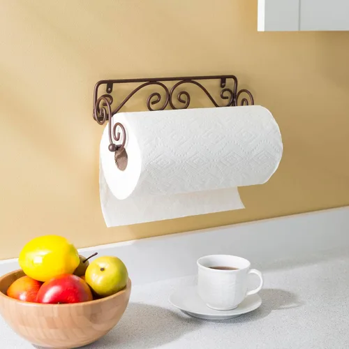 Vista 3 de Home Basics - Soporte para toallas de papel de acero montado en la pared (bronce) Soporte para toallas de papel de cocina con diseño