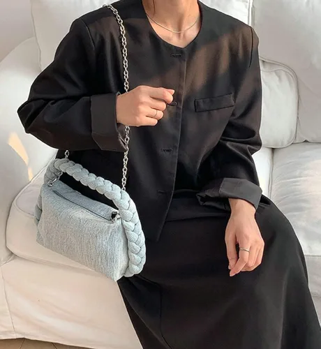 Vista 3 de Bolso de mano de mezclilla para mujer, bolso de mano tejido a mano, bolso cruzado casual, bolso de hombro, bolso de mensajero de cadena de moda
