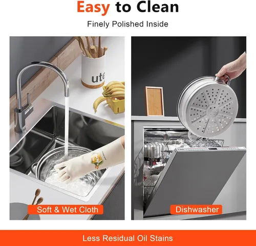 Vista 4 de Ollas de vapor de acero inoxidable de 3 niveles con tapa, vaporizador de alimentos para cocinar verduras, mariscos, sopas, guisos y pasta, albóndigas